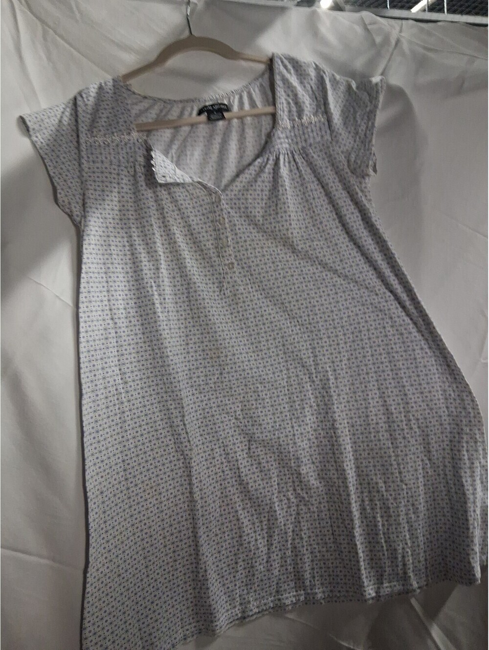 Earth Angels Women Nightgown Size S Blue White Polka Dot Lace Trim Sleeveless M2